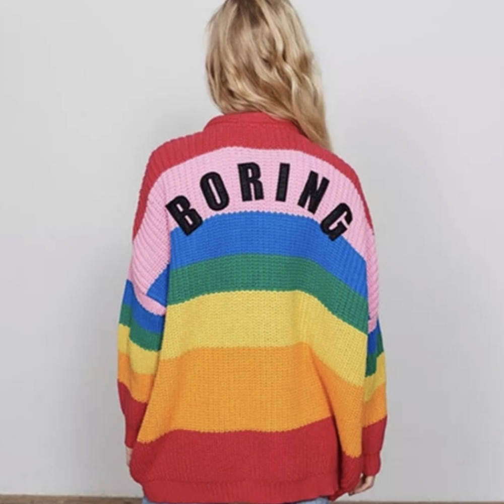 NWT Winter Y2K Rainbow Knitted Cardigan Sweater S: Small-Medium